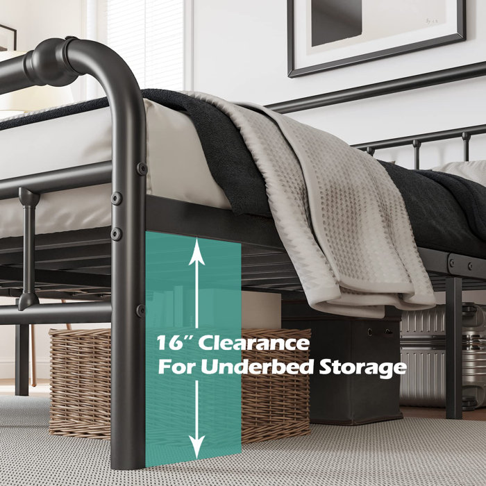 Williston Ashwyn Metal Slat Bed Frame with Victorian, No Box